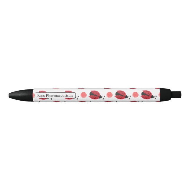 Personalised monogram watercolor Ladybugs Black Ink Pen (Front)