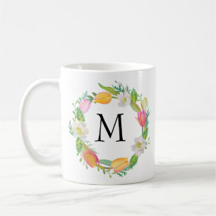 Personalised Monogram, Watercolor Pink Tulip Mug