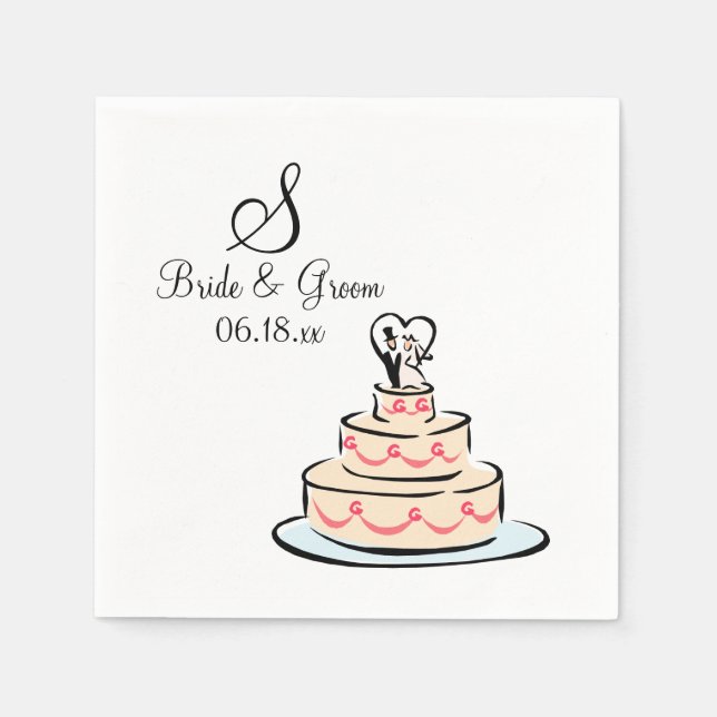 Personalised Monogram Wedding Cake Napkin (Front)