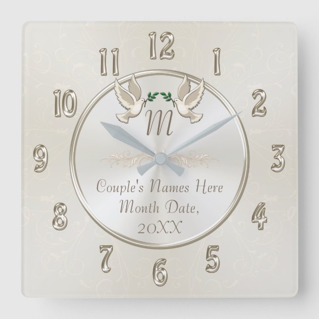 Personalised Monogram Wedding Gifts Clock (Front)