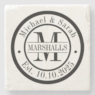 Personalised Monogram Wedding  Stone Coaster