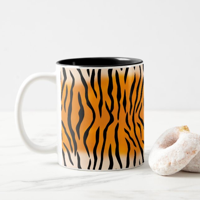 Personalised Monogram Wild Thing Tiger Stripes Two-Tone Coffee Mug (With Donut)