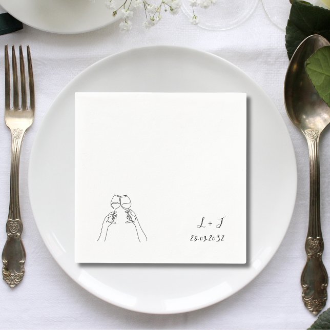 Personalised Monogram Wine Glasses Wedding Paper Napkin (Personalized monogram wine glasses napkins add elegant charm to wedding drinks.)