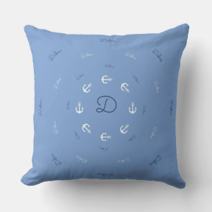personalised monogram with anchors blue outdoor cushion