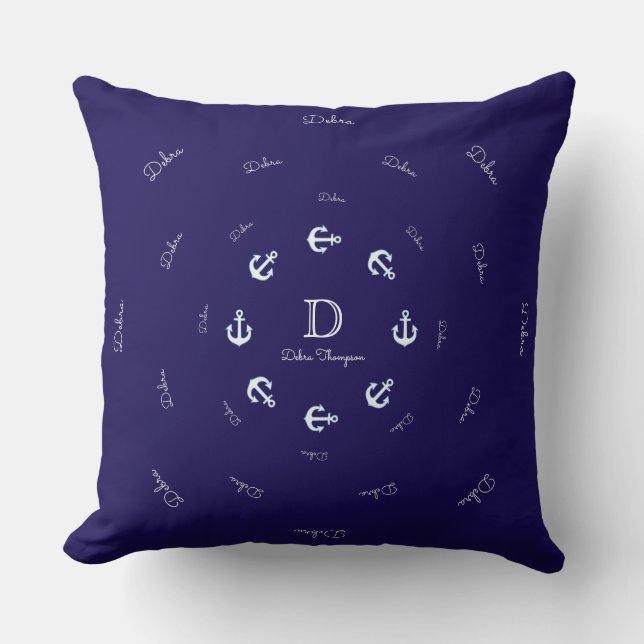 personalised monogram with anchors - sea inspired cushion (Front)