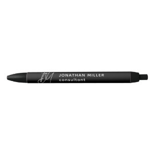 Personalised Monogram with Name and Title Black Ink Pen