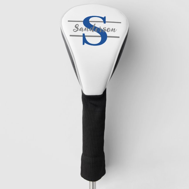 Personalised Monogram with Name Blue Grey Men Golf Head Cover (Front)