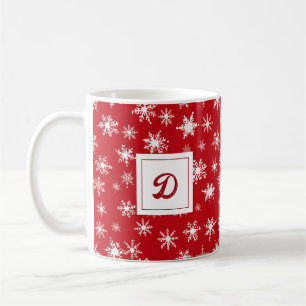 Personalised Monogram Xmas Snowflake Red Pattern  Coffee Mug