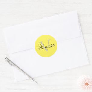 Personalised Monogram Yellow Classic Round Sticker