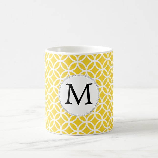 Personalised Monogram Yellow Double Rings Pattern Coffee Mug (Center)