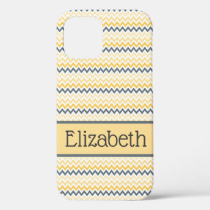 Personalised Monogram Yellow Grey Chevron  iPhone 12 Case