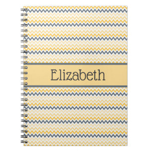 Personalised Monogram Yellow Grey Chevron Notebook