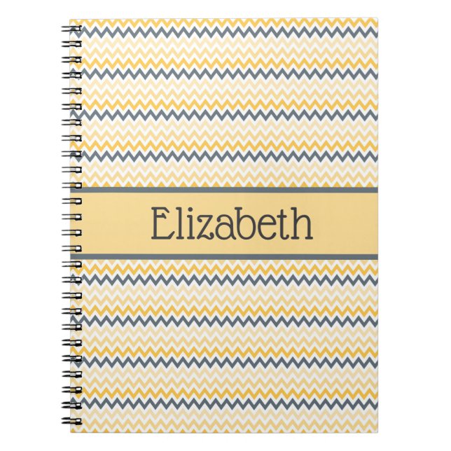 Personalised Monogram Yellow Grey Chevron  Notebook (Front)