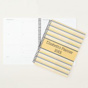 Personalised Monogram Yellow Grey Chevron Planner