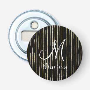Personalised monogramed Gold Glitter &black Bottle Opener