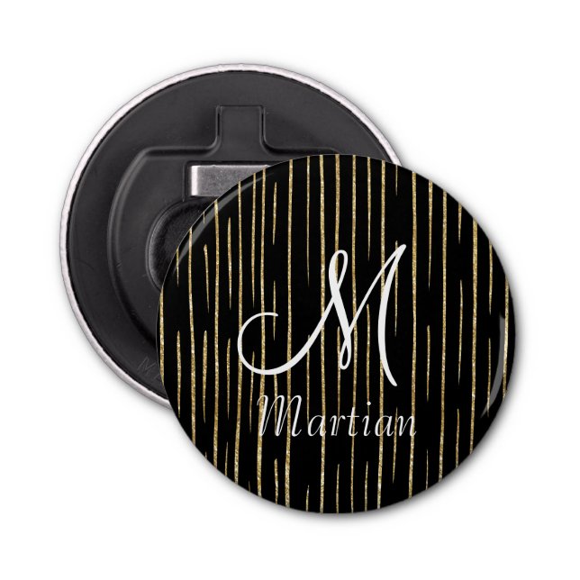 Personalised monogramed Gold Glitter &black Bottle Opener (Front)
