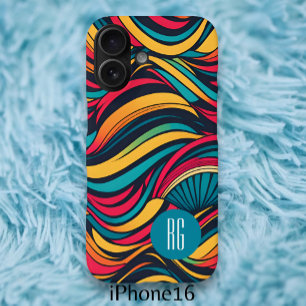 Personalised Monogrammed Abstract Waves Pattern iPhone 16 Case
