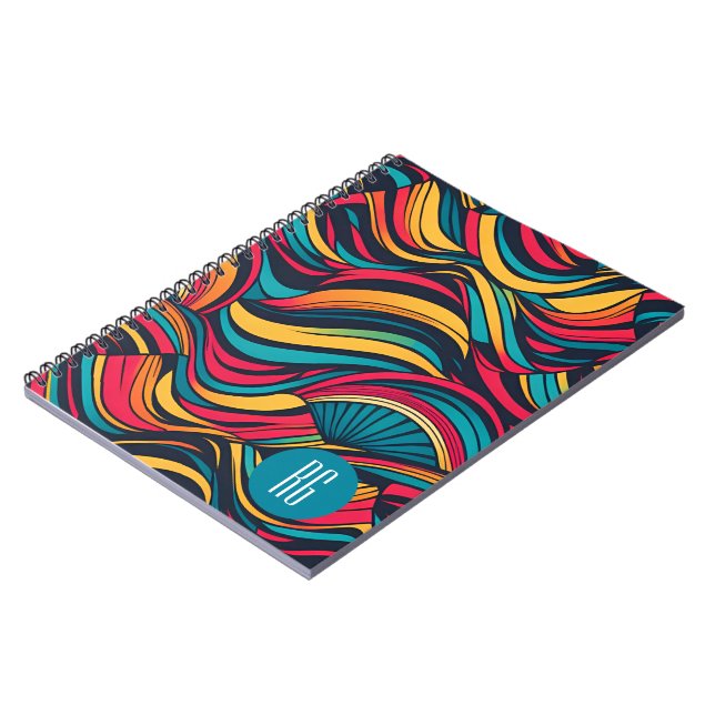 Personalised Monogrammed Abstract Waves Pattern Notebook (Left Side)