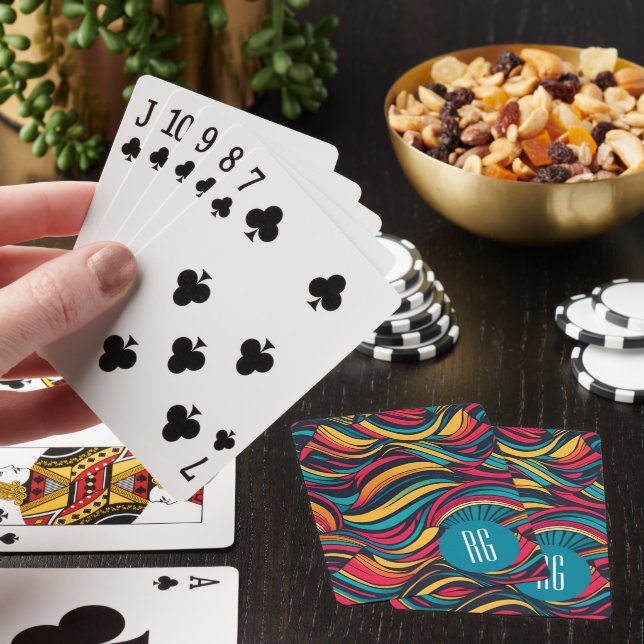 Personalised Monogrammed Abstract Waves Pattern Playing Cards (In Situ)