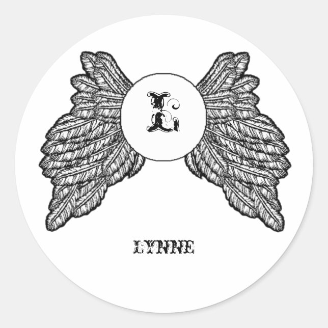 Personalised Monogrammed Angel Wings Classic Round Sticker (Front)