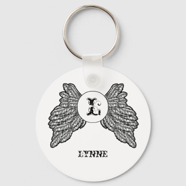 Personalised Monogrammed Angel Wings Key Ring (Front)