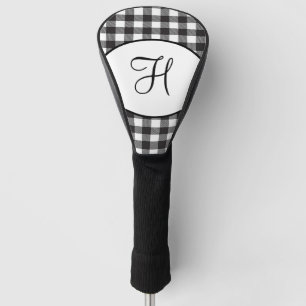 Personalised Monogrammed Black and White Plaid Golf Head Cover