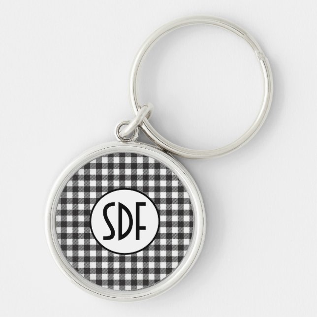 Personalised Monogrammed Black and White Plaid Key Ring (Front)