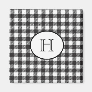 Personalised Monogrammed Black and White Plaid Magnet