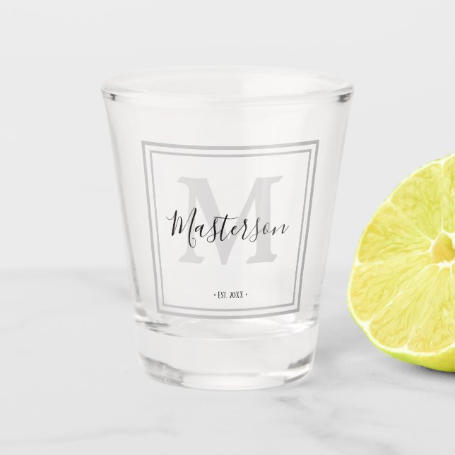 Personalised Monogrammed Black & Grey Shot Glass (Front)