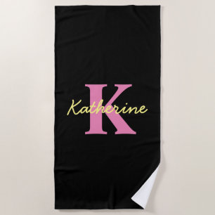 Personalised Monogrammed Black Modern Beach Towel