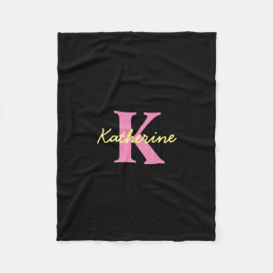 Personalised Monogrammed Black Modern Fleece Blanket