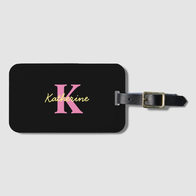 Personalised Monogrammed Black Modern  Luggage Tag (Front Horizontal)
