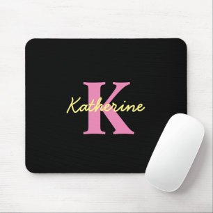 Personalised Monogrammed Black Modern Mouse Pad