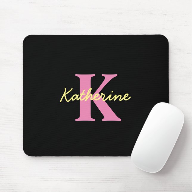 Personalised Monogrammed Black Modern Mouse Pad (With Mouse)