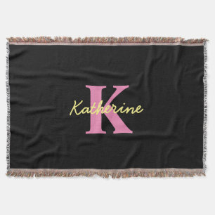 Personalised Monogrammed Black Modern Throw Blanket