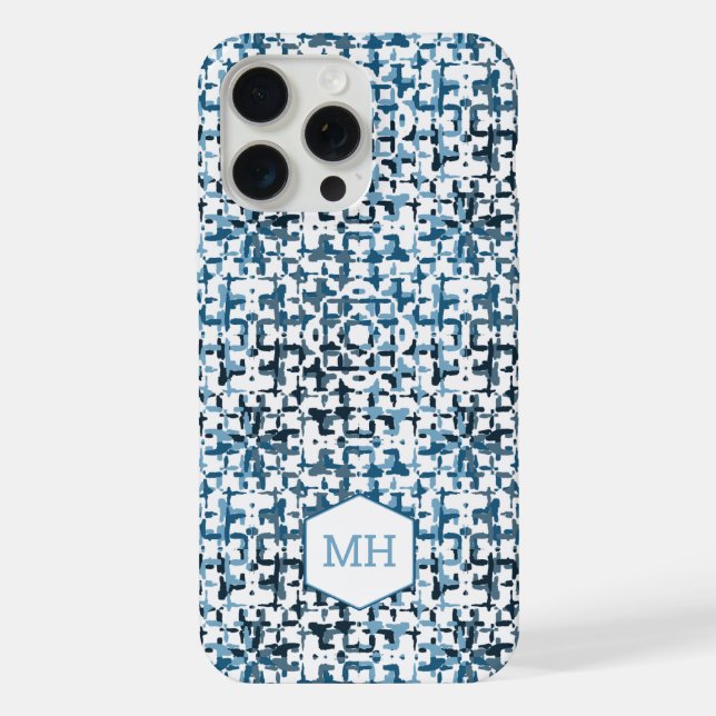 Personalised Monogrammed Blue Abstract Pattern iPhone Case (Back)