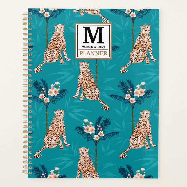 Personalised Monogrammed Blue Leopard Pattern 2023 Planner (Front)