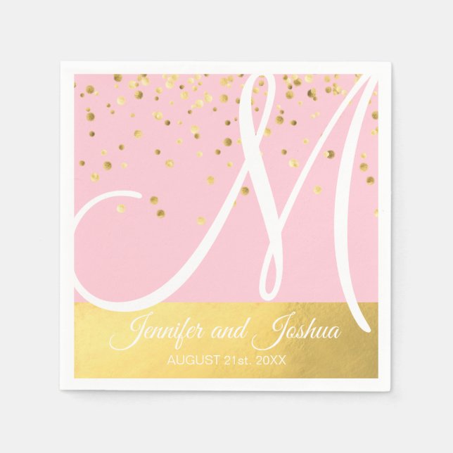 Personalised Monogrammed Blush Pink Gold Wedding Napkin (Front)