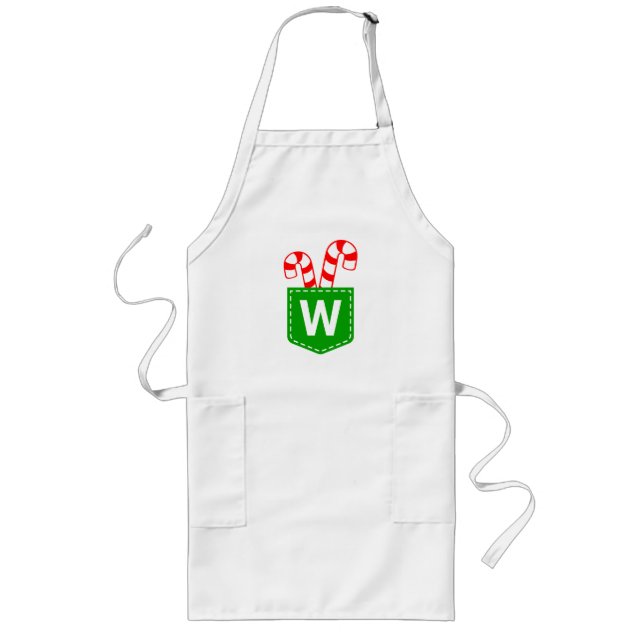 Personalised Monogrammed Candy Cane in Pocket Chic Long Apron (Front)