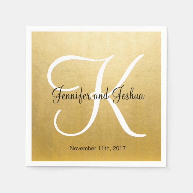 Personalised Monogrammed Custom Gold Foil Wedding Napkin (Front)