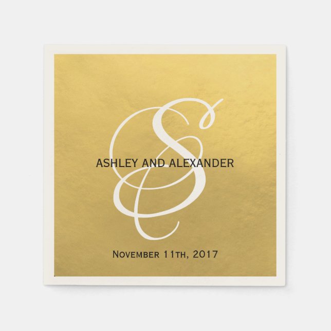 Personalised Monogrammed Custom Gold Foil Wedding Napkin (Front)