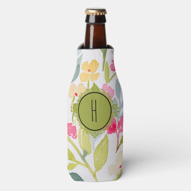 Personalised Monogrammed Floral Bottle Cooler (Bottle Front)