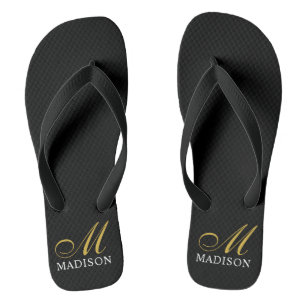 Personalised Monogrammed Gold Black  Thongs