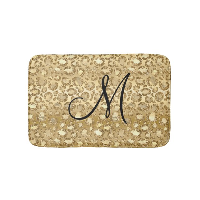 Personalised Monogrammed Gold Glitter Leopard Skin Bath Mat (Front)
