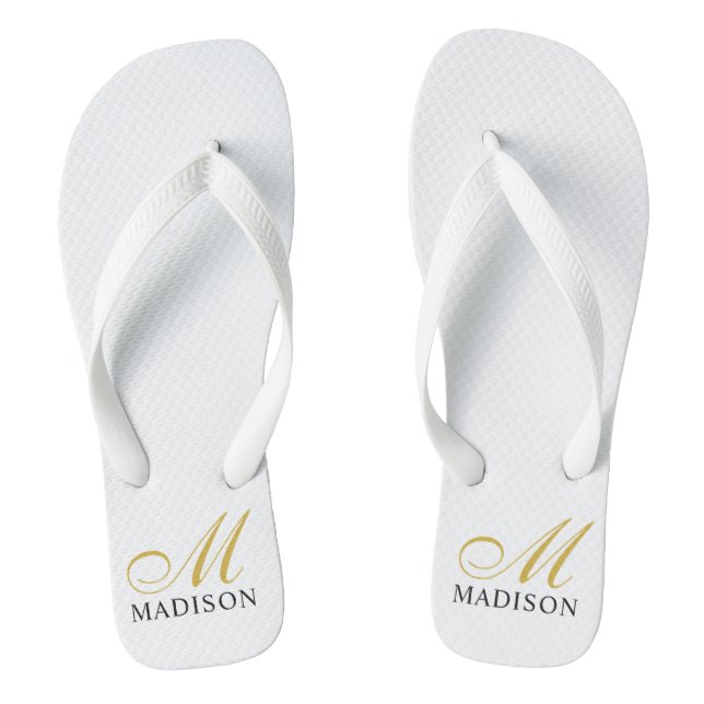 Personalised Monogrammed Gold White  Flip Flops (Footbed)