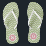 Personalised Monogrammed Green & White Chevron Thongs<br><div class="desc">Personalised Monogrammed Green  & White Chevron Wedding Flip Flops</div>