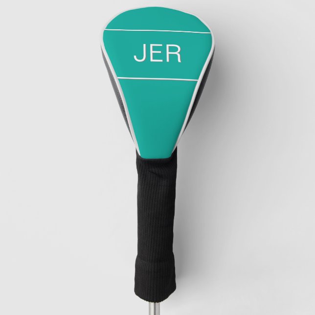 Personalised Monogrammed Initial Protective Teal Golf Head Cover (Front)