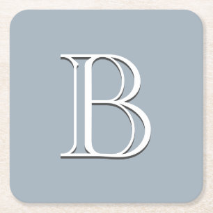 Personalised Monogrammed Initial Soft Blue & White Square Paper Coaster