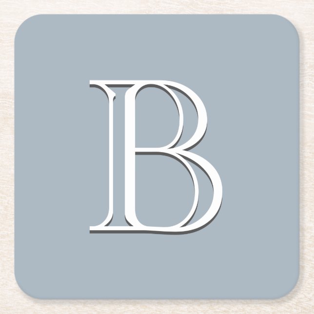 Personalised Monogrammed Initial Soft Blue & White Square Paper Coaster (Front)