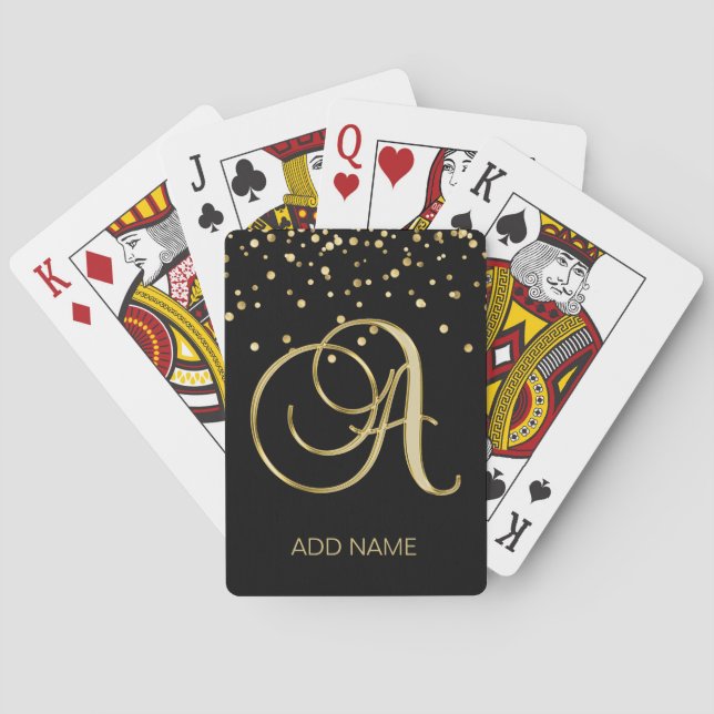 Personalised Monogrammed Letter 'A' Gold Black Playing Cards (Back)